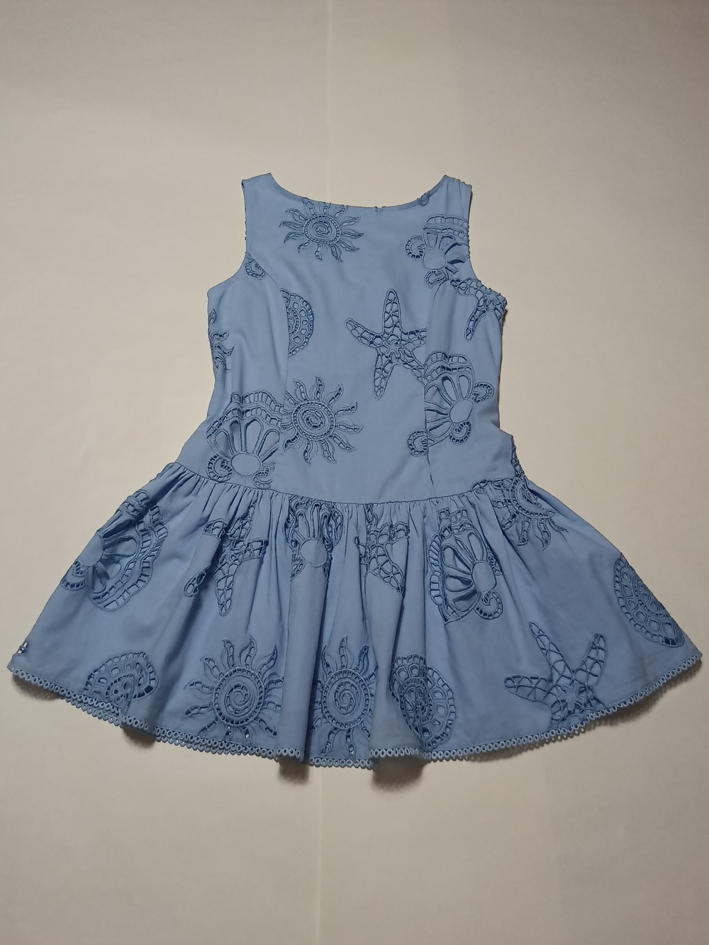 Caroline Constas Blue Embroidered Eyelet Starfish Cotton Mini Dress Size 10 - Picture 3 of 14